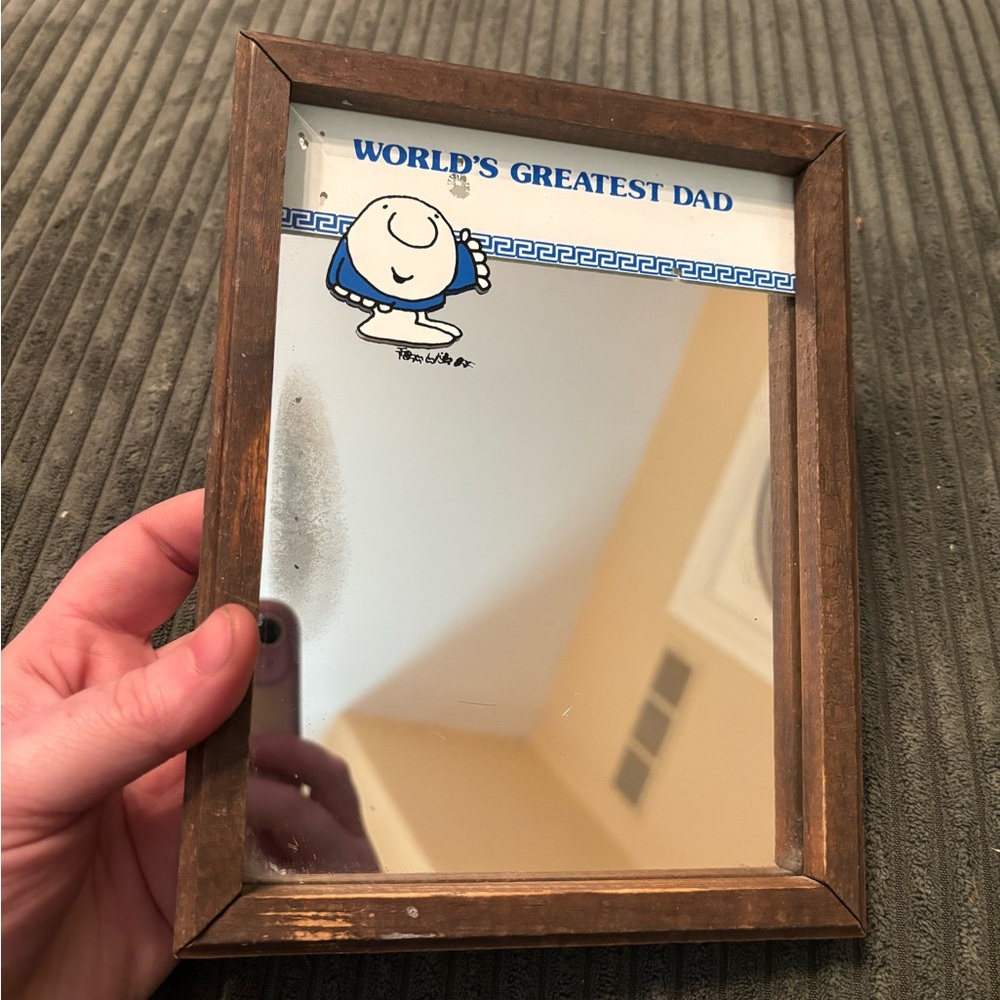 Vintage Ziggy World's Greatest Dad Mirror with Wooden Frame